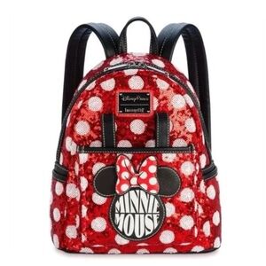DISNEY PARKS Exclusive Minnie Sequin Polka Dot Loungefly Mini Backpack NWT